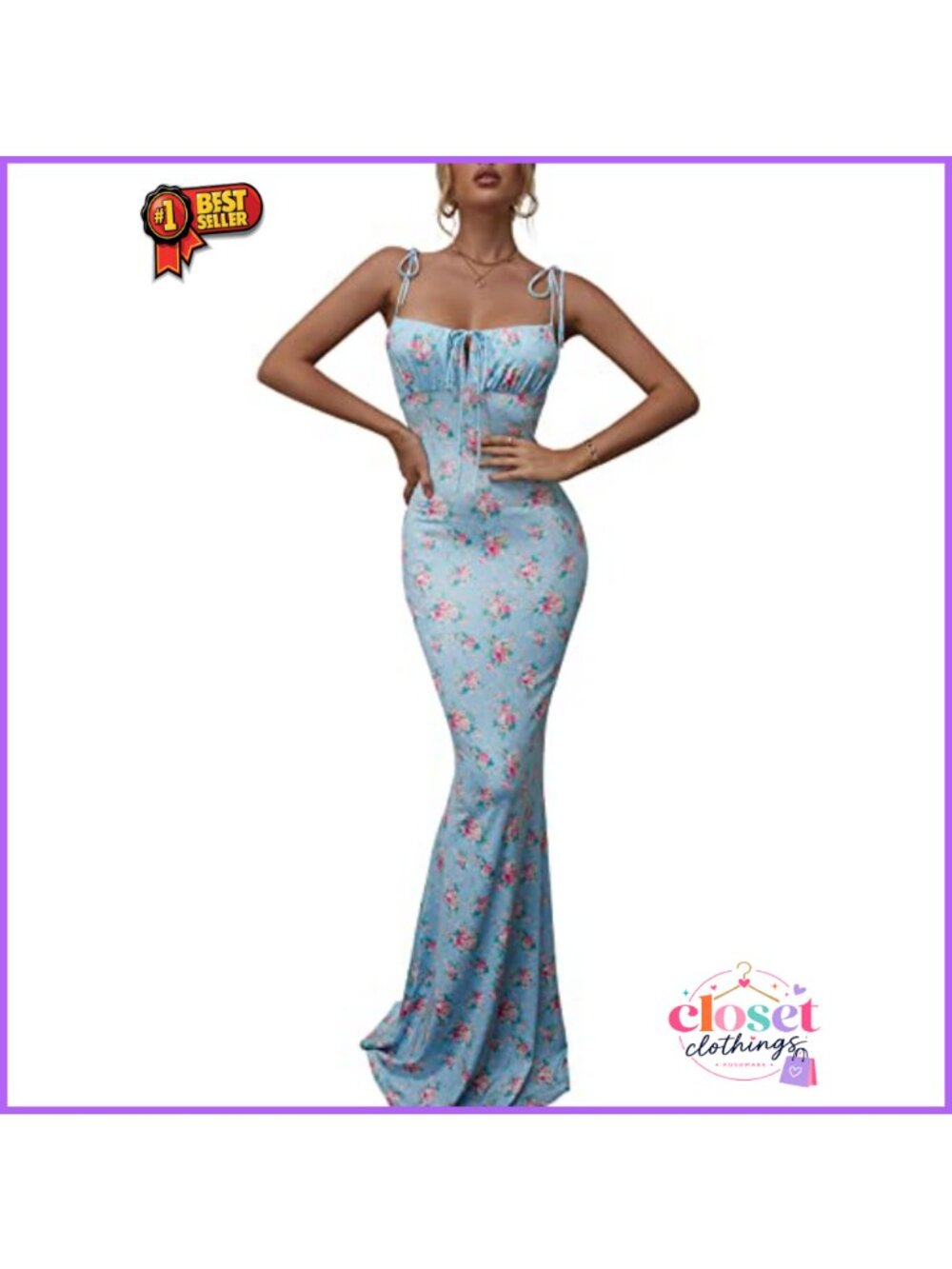 Floral Maxi Dress Spaghetti Strap Mermaid Hem Wedding Guest Summer